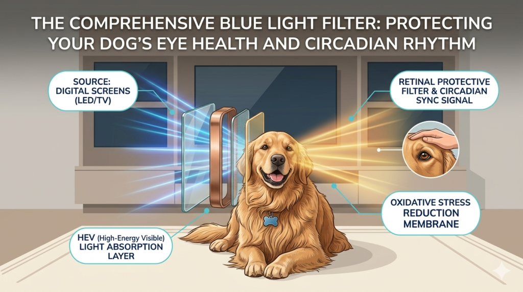 Is your digital home straining your dog's eyes? Discover the science of blue light effects on dogs and how to protect their sleep and retinal health.