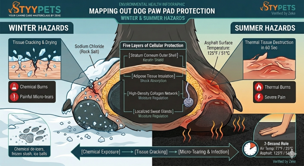 Multi-season environmental protection matrix. Safe operational parameters for both freezing winter chemical exposures and soaring summer thermal pavements require consistent physical barriers and prompt decontamination routines. Audited by Zeke.