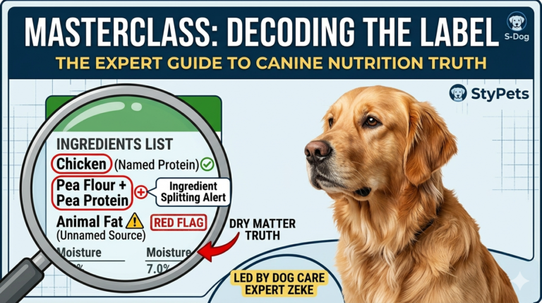 Expert guide by Zeke at StyPets on decoding dog food labels for optimal canine nutrition.