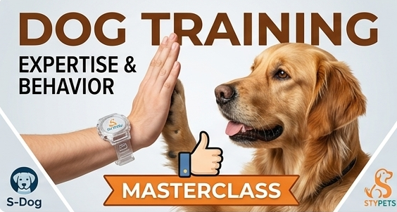 Professional dog training masterclass visual showing a human and a golden retriever bonding through positive reinforcement.