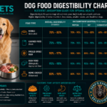 A detailed STYPETS nutritional engineering infographic showing a dog food digestibility chart. The comparative matrix uses a teal and charcoal layout to map out the absorption percentages of whole eggs, fresh muscle meat, organ meats, and plant proteins inside the canine intestinal tract, highlighting the superior cellular availability of whole foods over highly heat-processed alternatives. Verified by Zeke.
